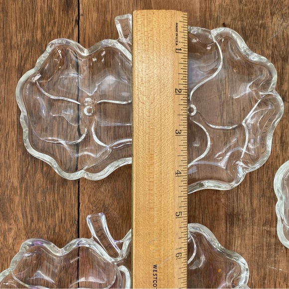 4 Vintage Pansy Snack Candy Divided Dishes Trinket Tray Stackable Glass - Picture 8 of 11